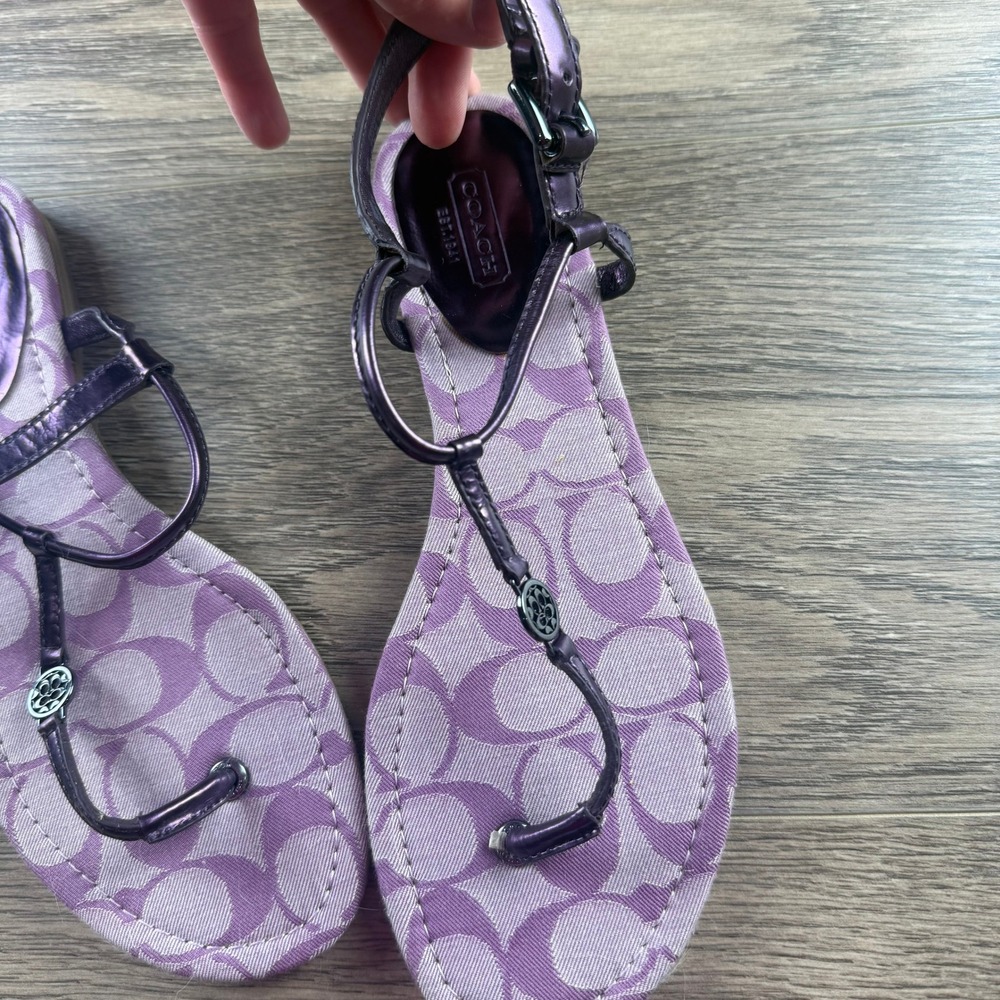 Coach Shirley Purple Signature Jacquard Thong Sandals Metallic Straps Womens 8B - Picture 9 of 13